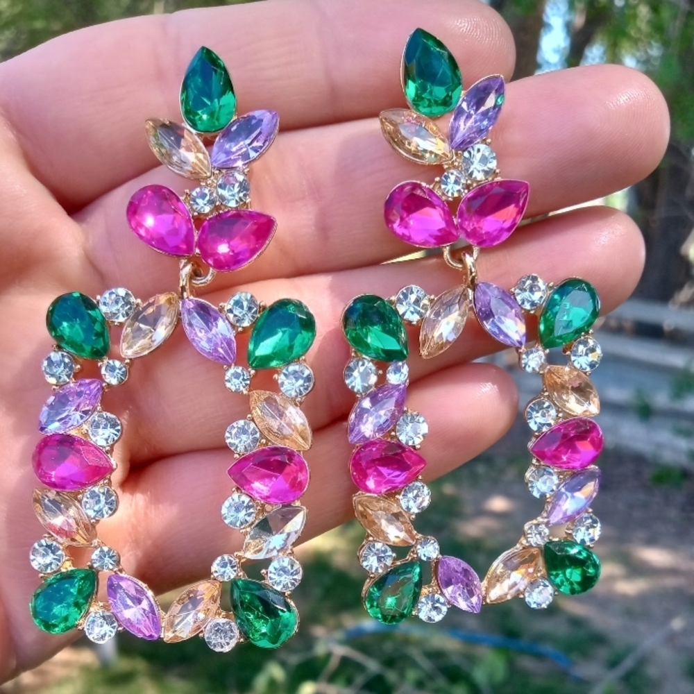Vibrant Gemstone Leaf Earrings